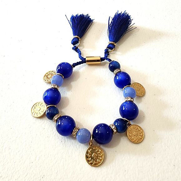 Kate Spade Pretty Poms Blue Coin Charm Festival Tassel Bracelet - Picture 5 of 7
